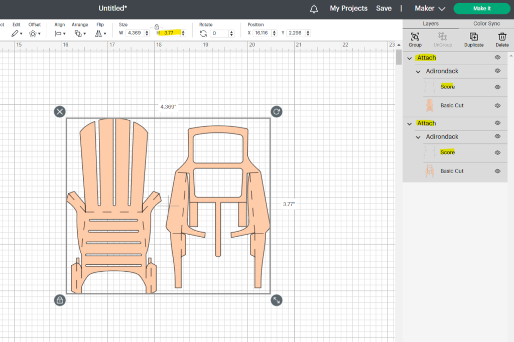 Mini Adirondack Template in Cricut Design Space